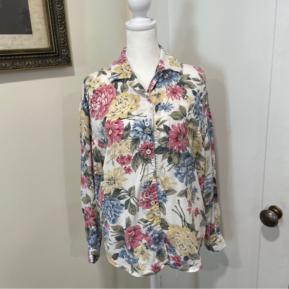 Vintage 90's Floral Button Down Shirt Liz Claiborne Size S/M